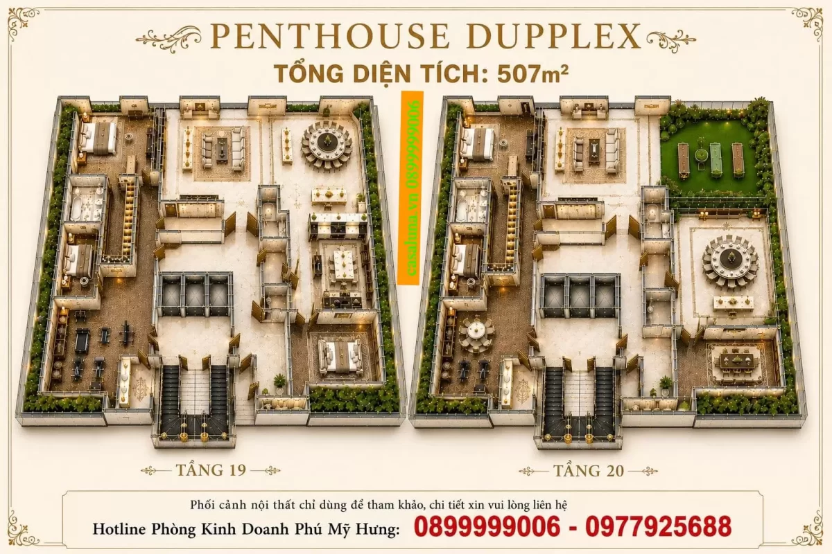 Mặt bằng và Thiết kế căn hộ Casa Luna Phú Mỹ Hưng Quận 7 4 Căn hộ Penthouse Dupplex diện tích 507m2/căn cực kỳ khan hiếm