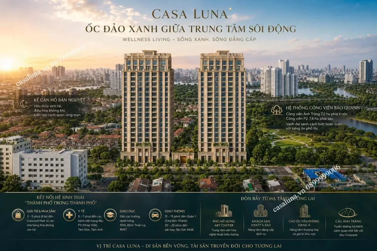 Dự án Căn hộ Casa Luna Phú Mỹ Hưng Quận 7 | Giá bán Tháng 6/2026 32 Căn hộ Casa Luna tọa lạc tại "ốc đảo xanh" Phú Mỹ Hưng