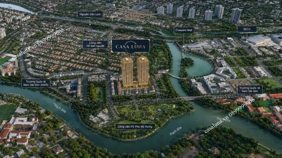 Vị trí dự án Casa Luna Phú Mỹ Hưng Quận 7 - Liền kề Cầu Ánh Sao 2 Thế đất "kế sông cận thủy" tại Casa Luna giúp những chủ nhân tinh hoa luôn luôn vượng khí, tràn đầy năng lượng