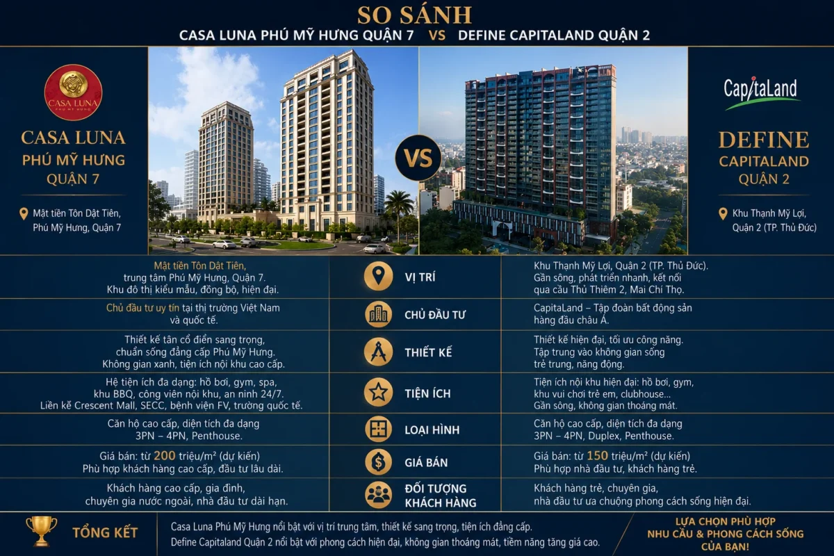 So sánh Casa Luna Phú Mỹ Hưng Quận 7 với Define Capitaland Quận 2 6 So sánh Define Quận 2 và Casa Luna Quận 7