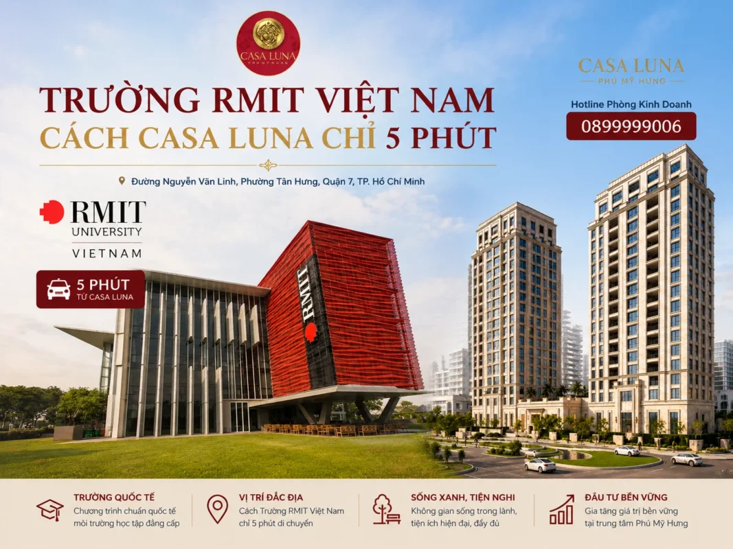 Hệ thống giáo dục xung quanh Casa Luna Phú Mỹ Hưng trong bán kính 5km 12 Cư dân sống tại Casa Luna di chuyển đến trường Quốc tế RMIT chưa đến 5 phút
