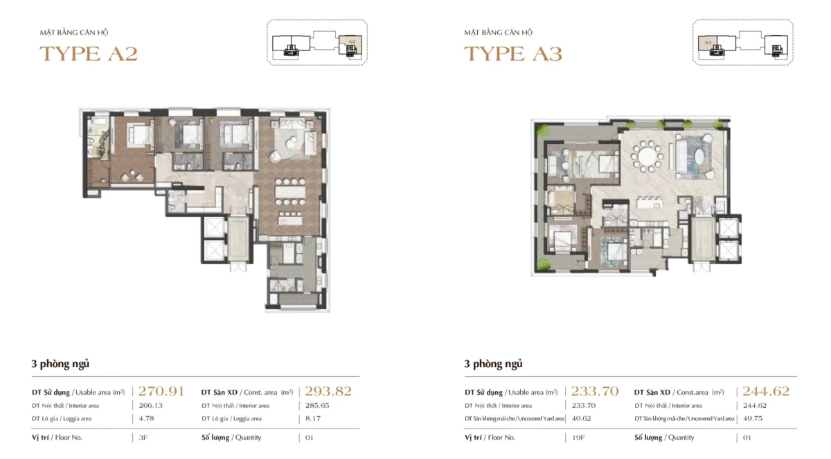 Dự án Căn hộ Casa Luna Phú Mỹ Hưng Quận 7 | Giá bán Tháng 7/2026 85 Thiết kế căn hộ 3 phòng ngủ tầng 3 và tầng 19